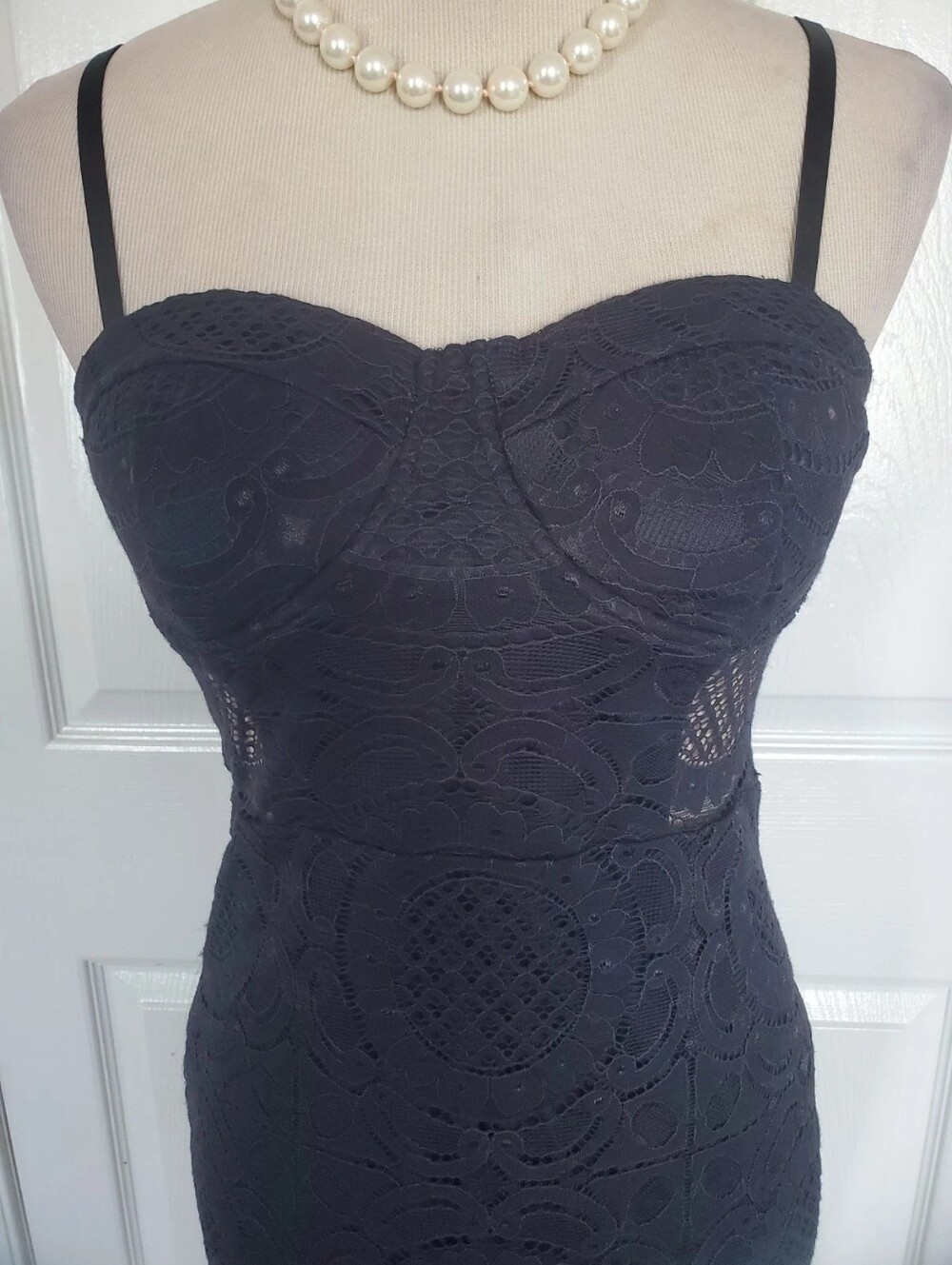 Black Lace Bustier Slip Dress - Brand Unlabeled